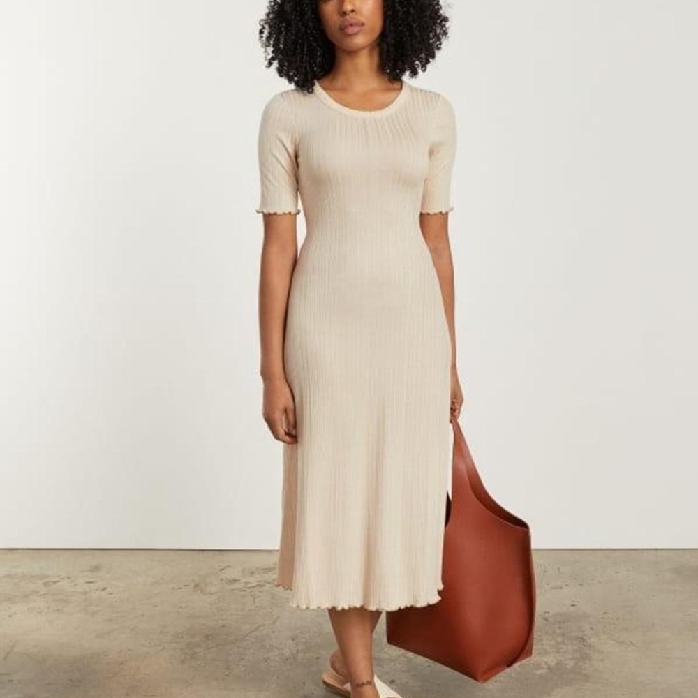 Everlane The Japanese Goweave Crossback Parchment Midi Dress Size M #1922